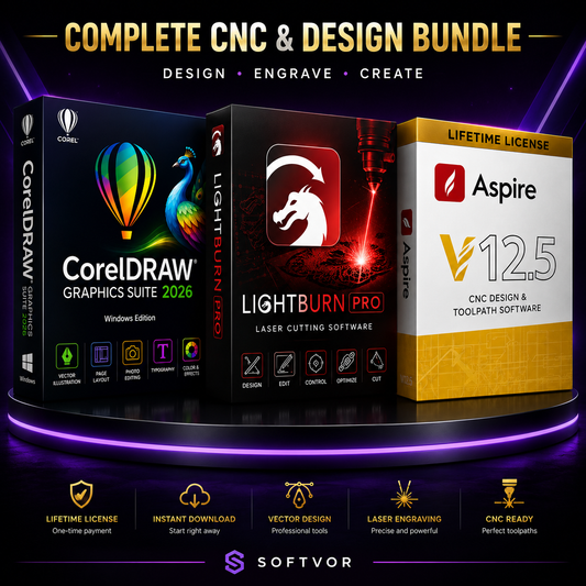 Complete CNC & Design Bundle | CorelDRAW 2026 + LightBurn Pro + Vectric Aspire 12.5 | Lifetime License